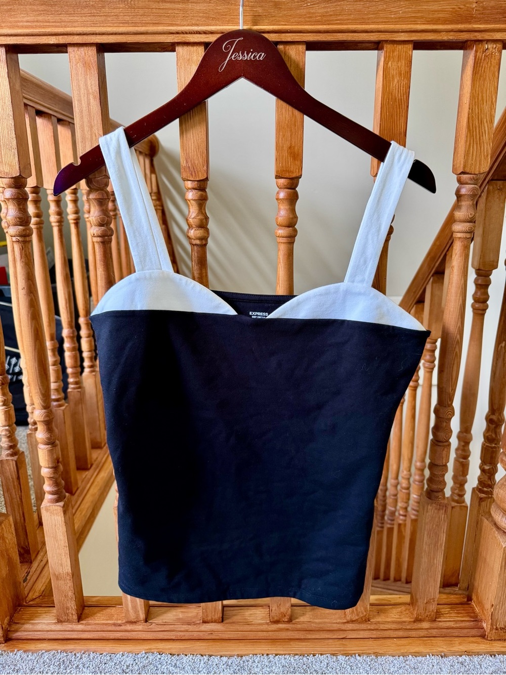 Express Black Tank Top with White Straps